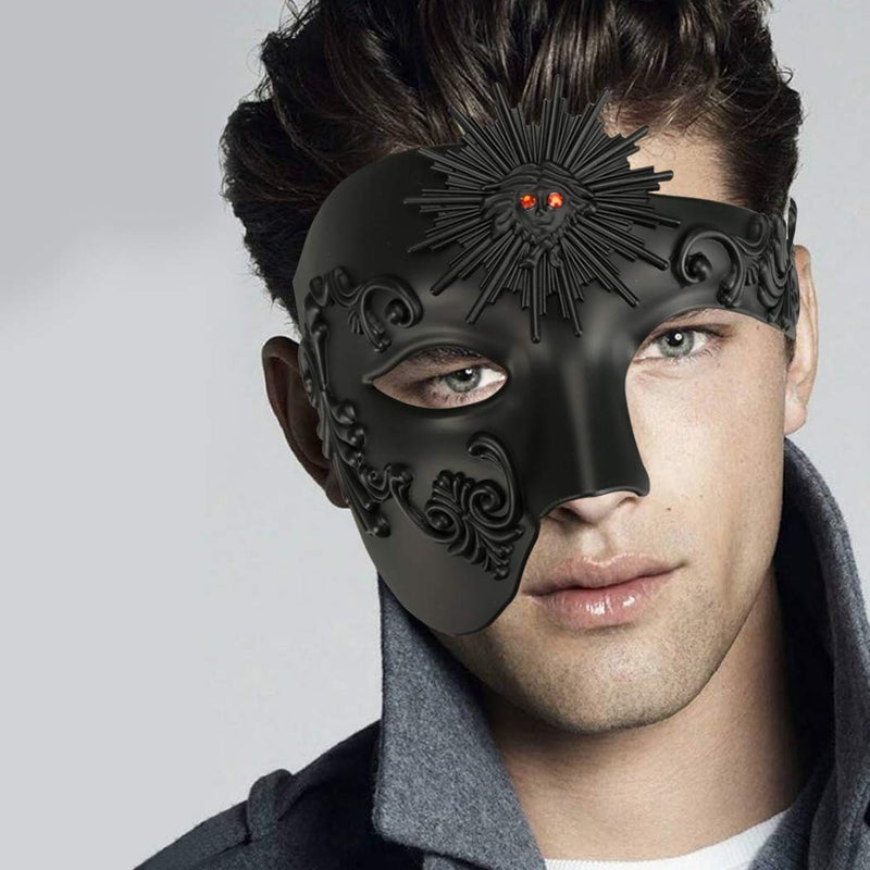 Thmyo Half Face Masquerade Mask, Sun God Greek Style Plastic Party Carnival Halloween Mask (Sun God Black) - Image 2